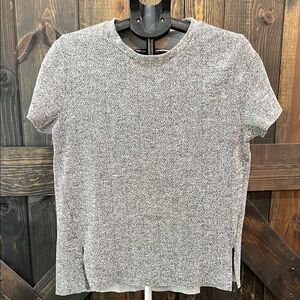 Zara Grey‎ Textured Short Sleeve Knit Top Size L Minimalist